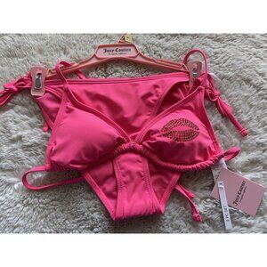 Juicy Couture Lips Triangle Bikini Set Lips Charm Pink Logo In Bottom Size S NEW